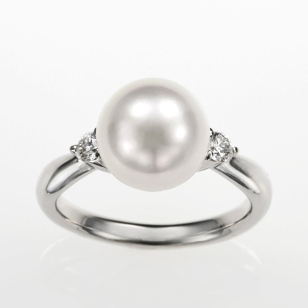 オーロラ花珠真珠リング(指輪)上級（9ミリ以上【9.5ミリ以上も有】無調色・プラチナ900 ダイヤ合計0.15カラット）3枚目