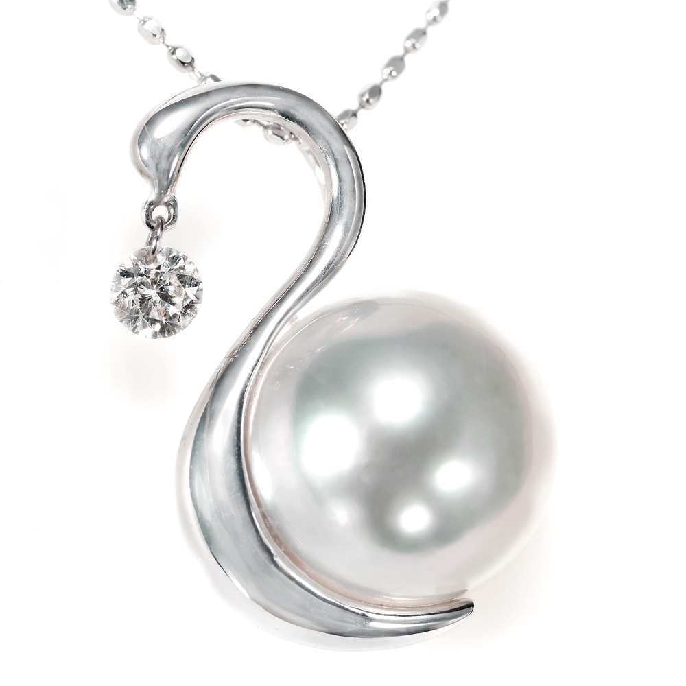 K18WG オーロラ花珠真珠 ダイヤモンド ペンダント（9ミリ以上【9.5ミリ以上も有】無調色・D 0.10ct）2枚目