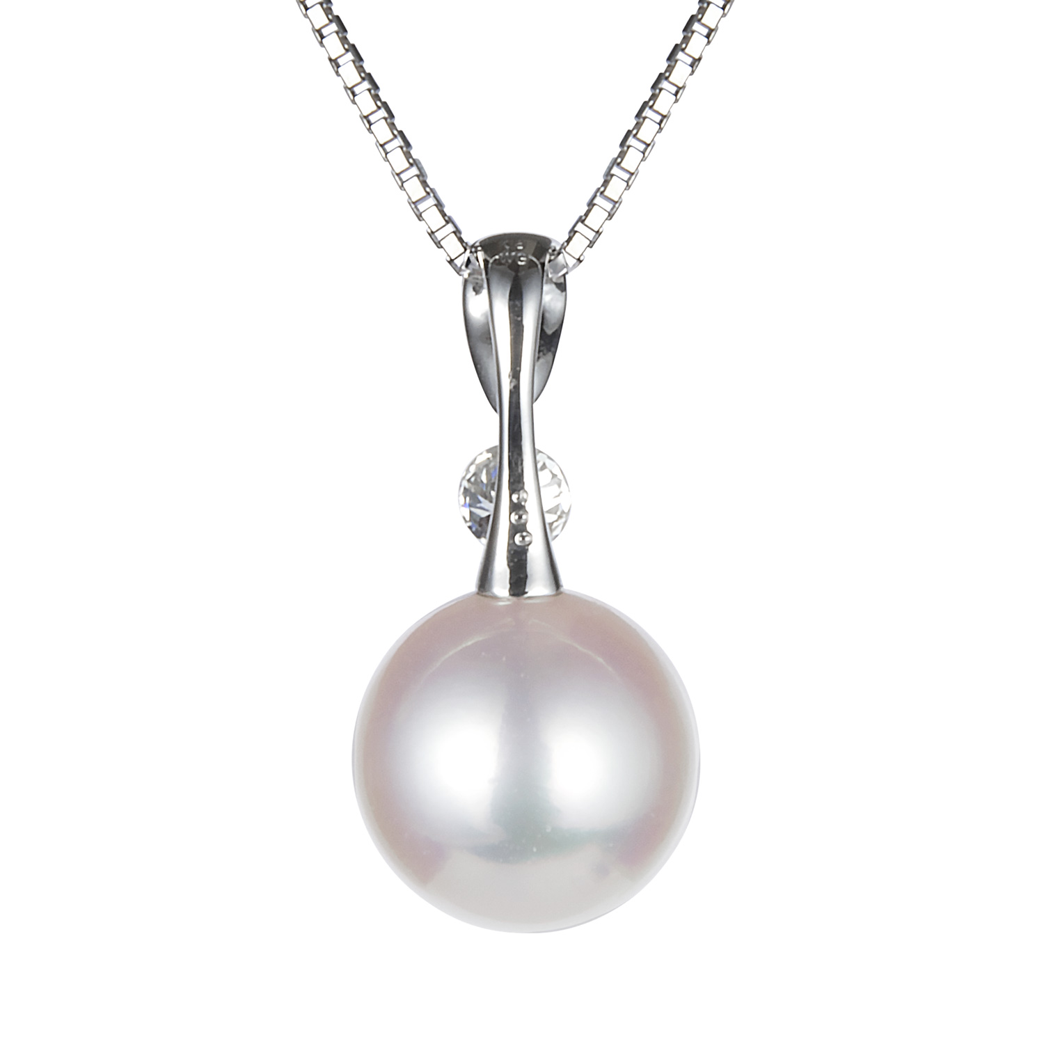 オーロラ天女 花珠真珠 1粒ダイヤ ペンダントネックレス  プラチナ製  0.08ct（9ミリ以上【9.5ミリ以上も有】無調色タイプも有）4枚目