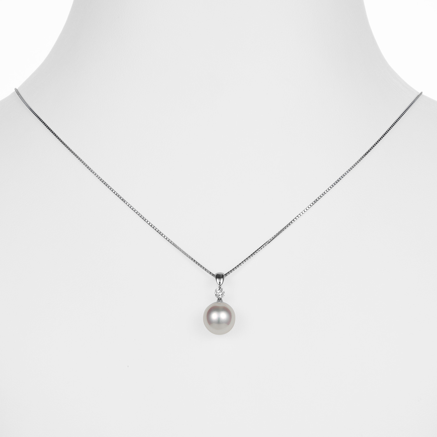 オーロラ天女 花珠真珠 1粒ダイヤ ペンダントネックレス  プラチナ製  0.08ct（9ミリ以上【9.5ミリ以上も有】無調色タイプも有）5枚目
