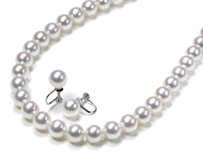 オーロラ花珠真珠ネックレスセット（8-8.5ミリ 色の選択可能・特選品）