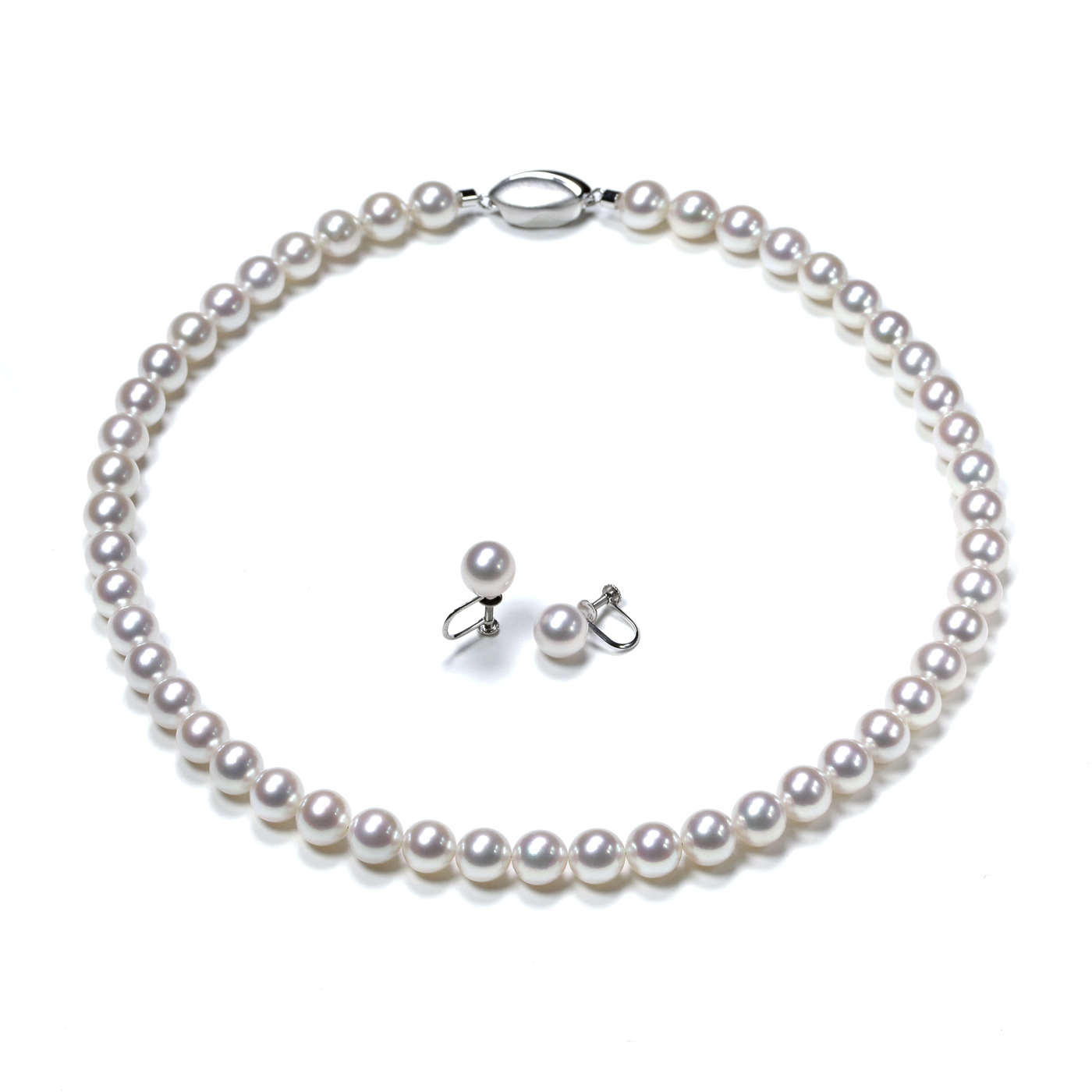 オーロラ花珠真珠ネックレスセット（8-8.5ミリ 無調色タイプも有・特選 
