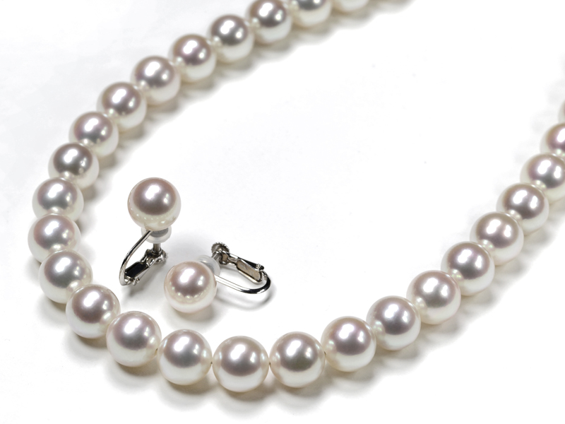 オーロラ花珠真珠ネックレスセット（9-9.5ミリ 無調色タイプも有・特選品）