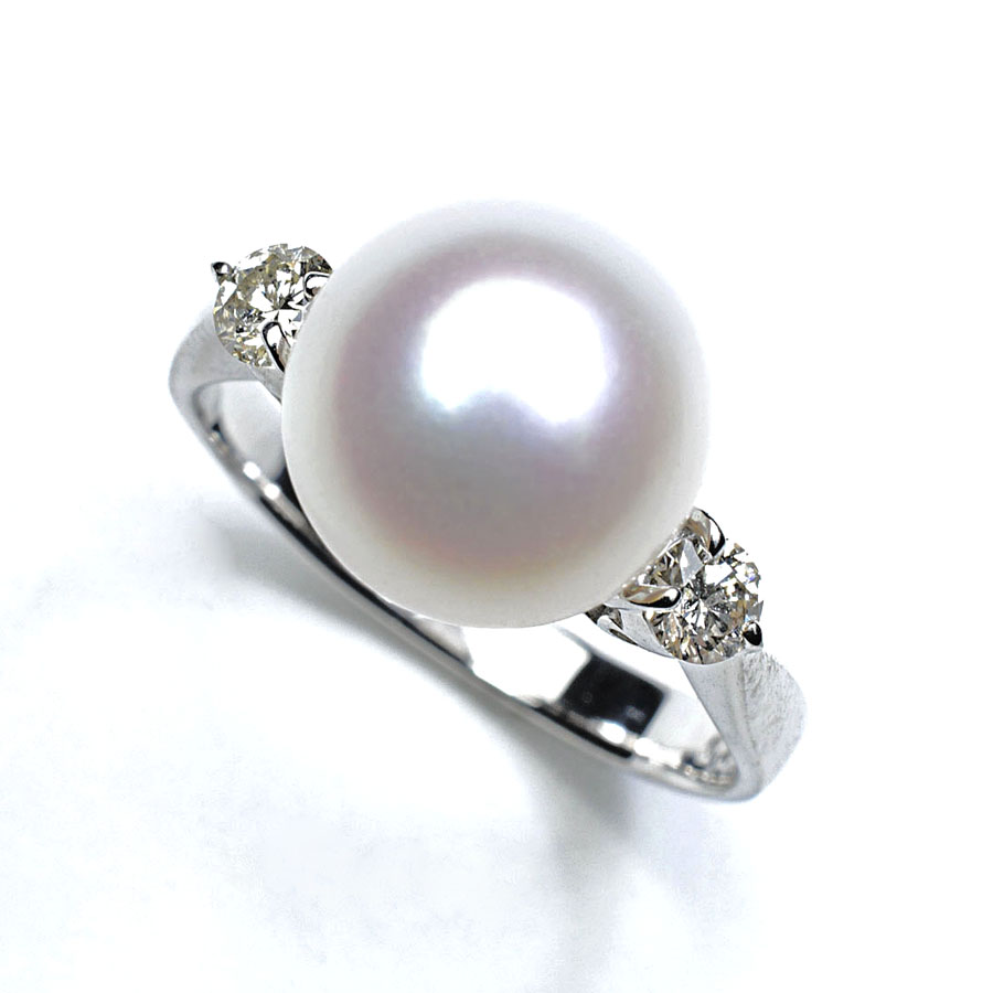 オーロラ花珠真珠リング(指輪)（9ミリ以上【9.5ミリ以上も有】無調色・プラチナ900 ダイヤ合計0.2カラット）2枚目