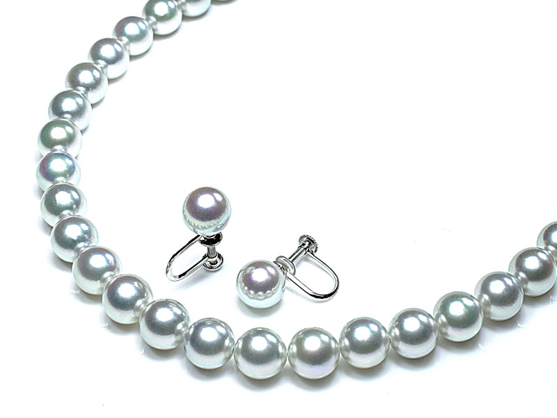 オーロラ真多麻真珠 ネックレス 2点セット（7～7.5ミリ 色の選択可能）