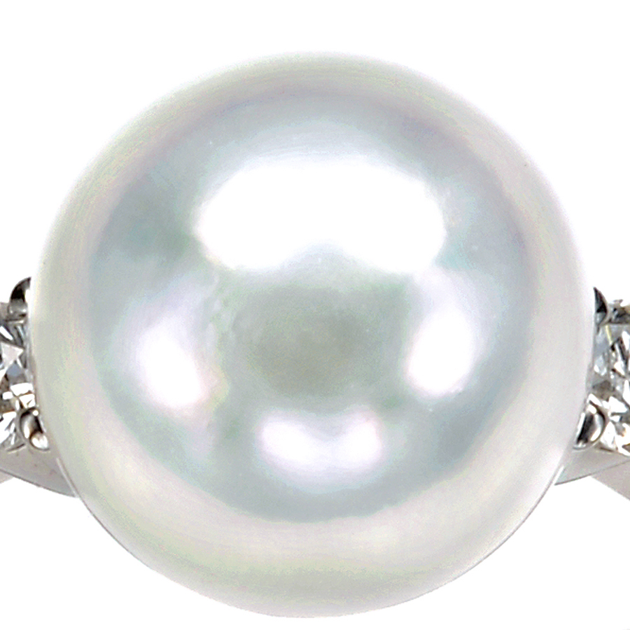 プラチナ オーロラ天女 花珠真珠リング(指輪)　（9ミリ以上[9.5ミリ以上も有]・プラチナ900　ダイヤ合計0.15カラット）2枚目