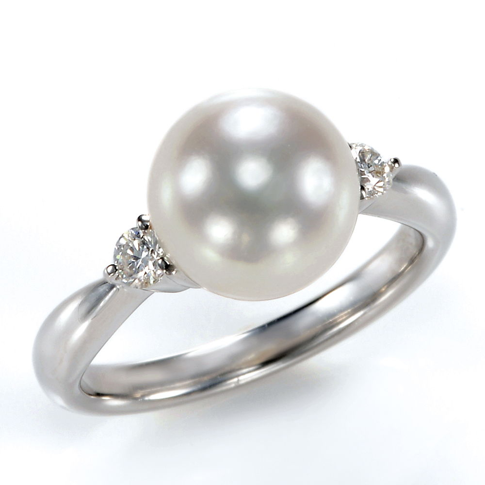 プラチナ オーロラ天女 花珠真珠リング(指輪)　（9ミリ以上[9.5ミリ以上も有]・プラチナ900　ダイヤ合計0.15カラット）4枚目