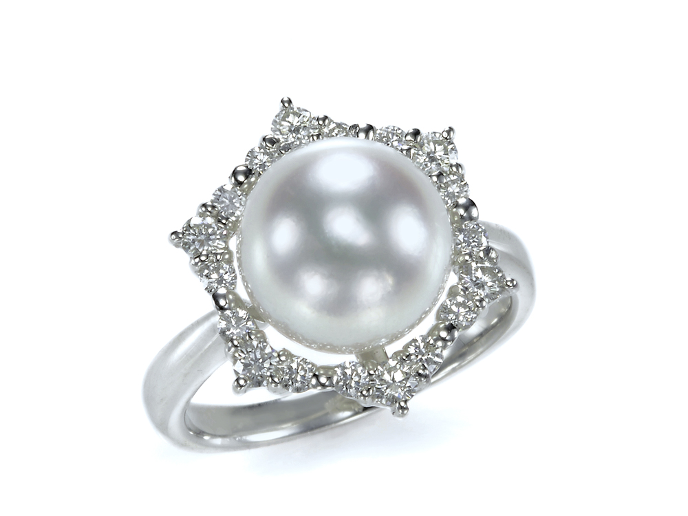 プラチナ 真多麻真珠 ダイヤモンド リング(指輪)（10.1ミリ・プラチナ900　ダイヤ合計0.50カラット）