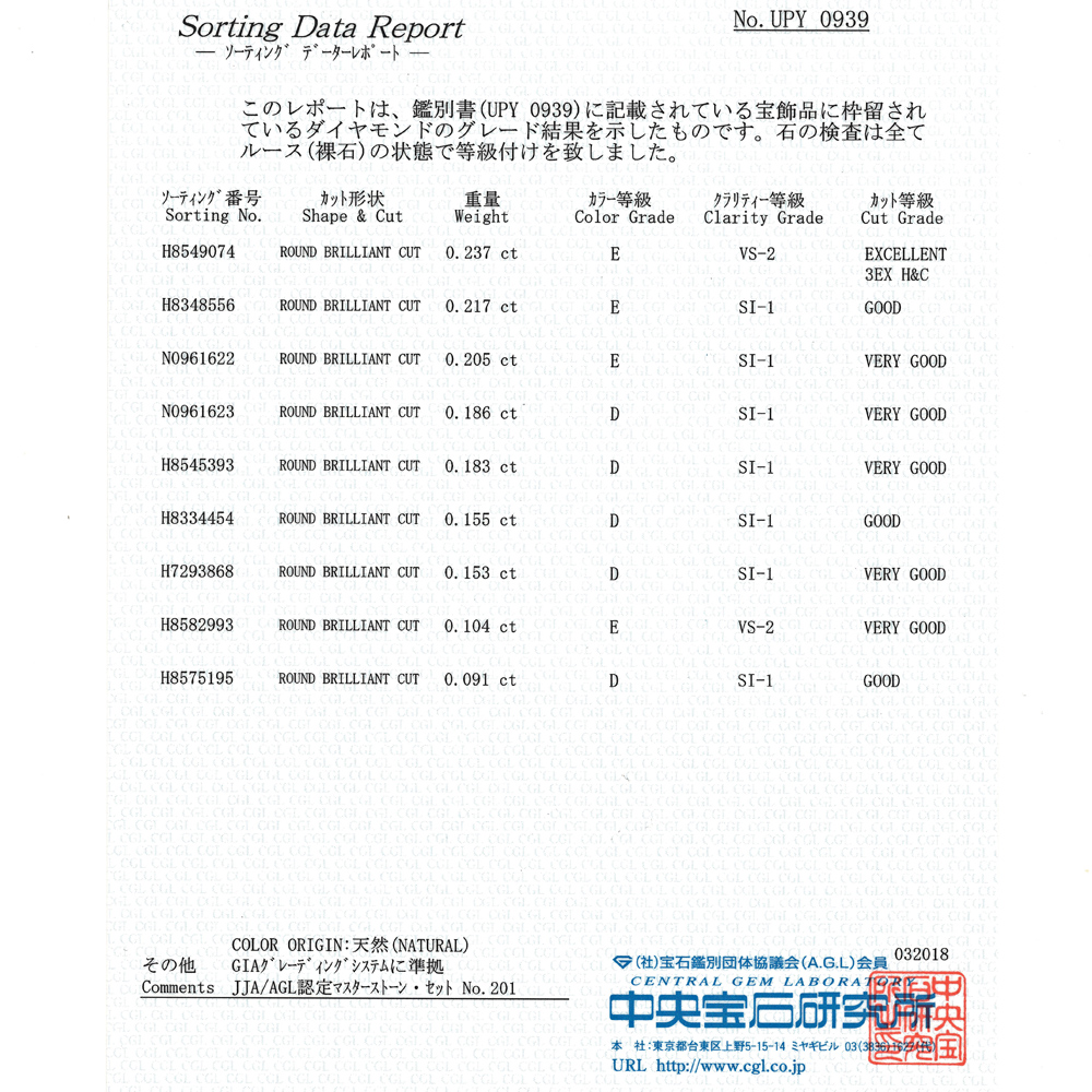 プラチナ ダイヤモンド リング 中央列９石全てグレードレポート付（ D.Eカラー VS-2.SI-1 合計3.0ct）6枚目