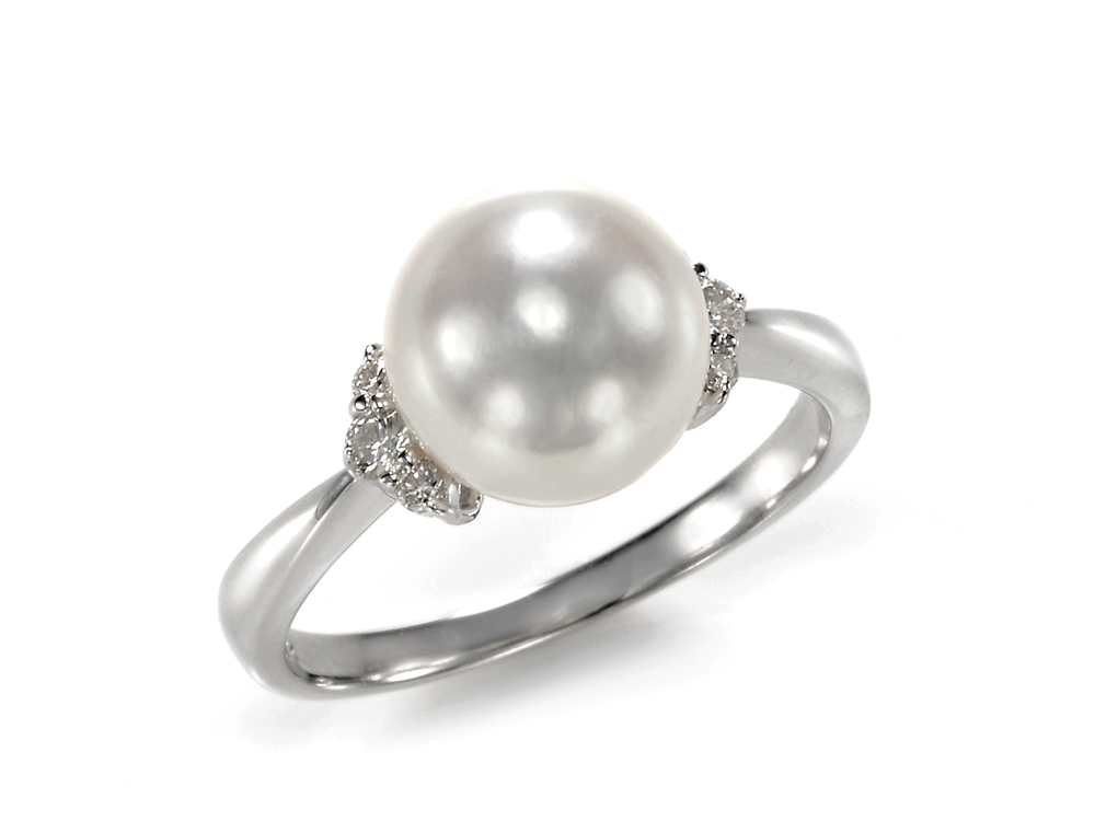 オーロラ花珠真珠リング(指輪)（9ミリ以上[9.5ミリ以上も有]・プラチナ900 ダイヤ合計0.12カラット）