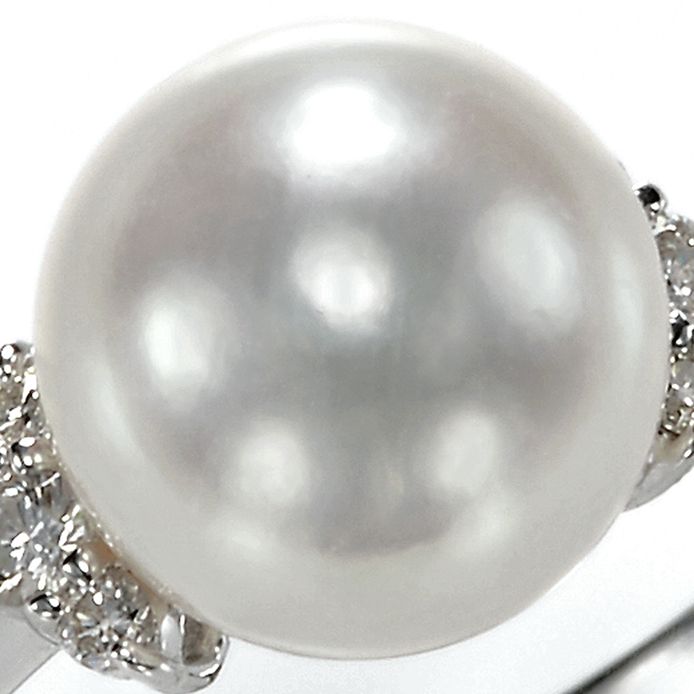オーロラ花珠真珠リング(指輪)（9ミリ以上【9.5ミリ以上も有】無調色・プラチナ900 ダイヤ合計0.12カラット）2枚目