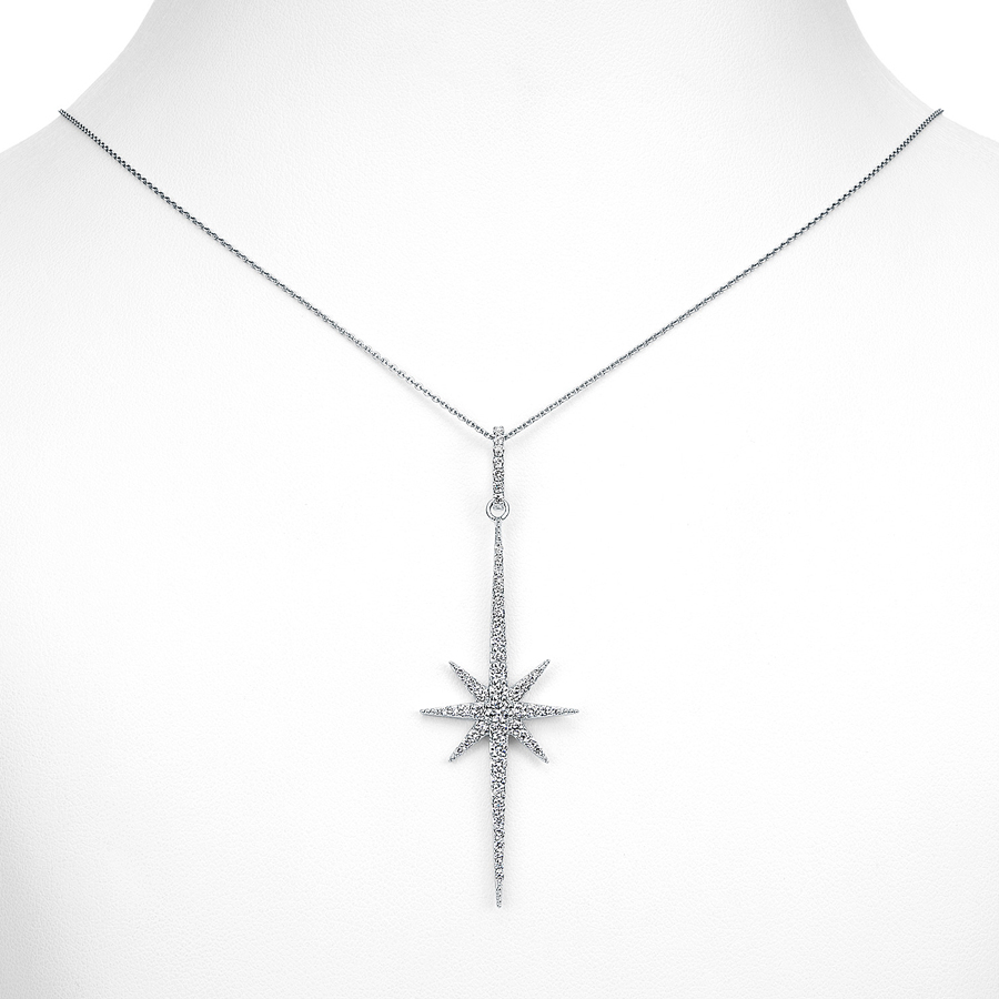 プラチナ ダイヤモンド ネックレス スパークスター 縦横サイズ55ミリ×18ミリ（合計0.64ct）10枚目