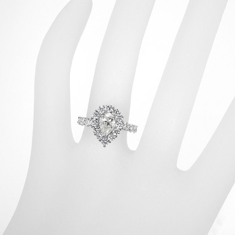 プラチナ ダイヤモンド リング （中石1.014ct 脇石1.03ct・SI-2クラス Lカラー ペアシェイプカット）8枚目