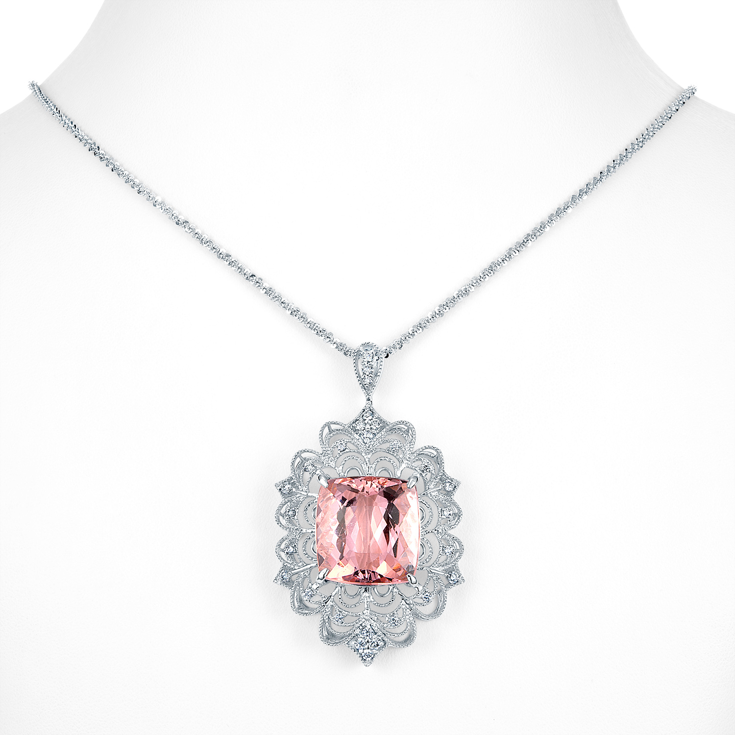 K18WG モルガナイト ダイヤモンド ネックレス（特選品 MO 18.73ct D0.47ct） | 真珠卸 ダイヤモンド直輸入 光栄