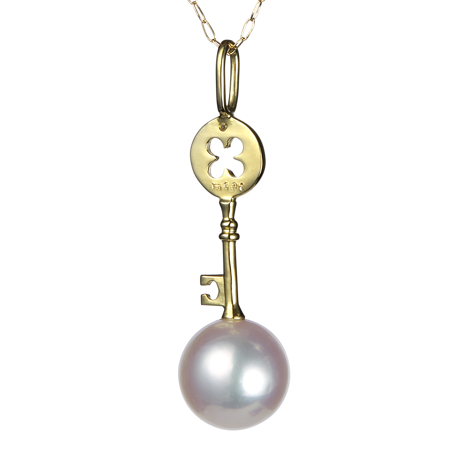 オーロラ花珠真珠 1粒ダイヤ ペンダントネックレス  K18イエローゴールド 0.01ct（8.0-8.5mm）4枚目