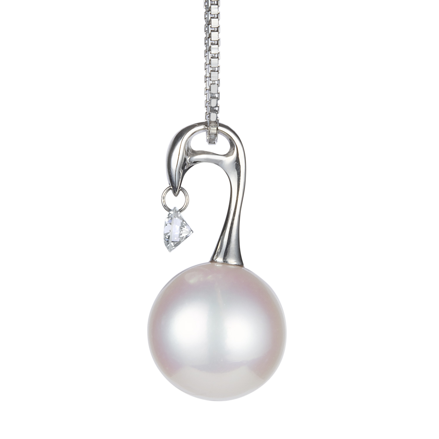 オーロラ天女 花珠真珠 1粒ダイヤ ペンダントネックレス プラチナ製 0.08ct（9ミリ以上[9.5ミリ以上も有]） 真珠卸 ダイヤモンド直輸入  光栄トレーディング｜京都ジュエリーショップ