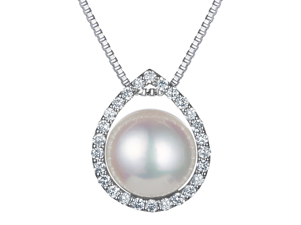 オーロラ天女 花珠真珠 ダイヤ ペンダントネックレス  K18ホワイトゴールド 0.18ct（8.0-8.5mm）