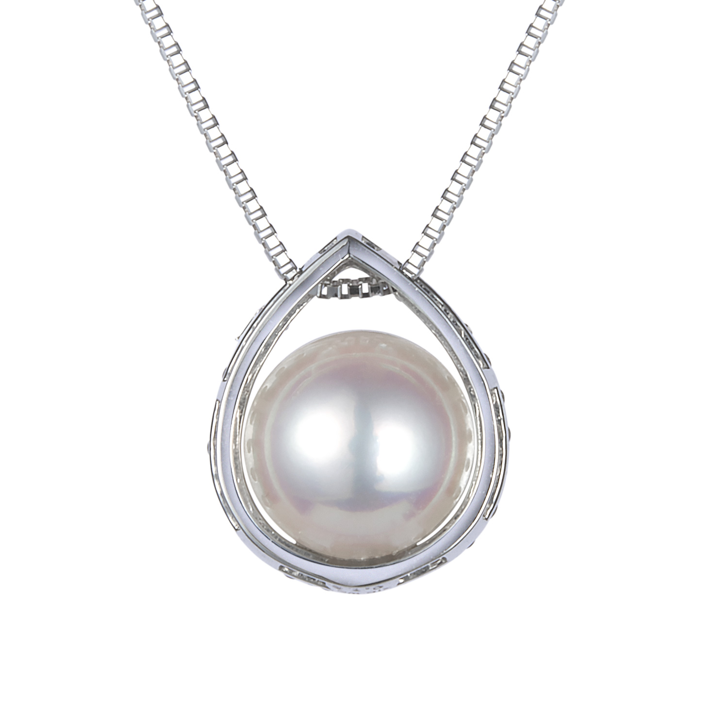 オーロラ天女 花珠真珠 ダイヤ ペンダントネックレス  K18ホワイトゴールド 0.18ct（8.0-8.5mm）4枚目