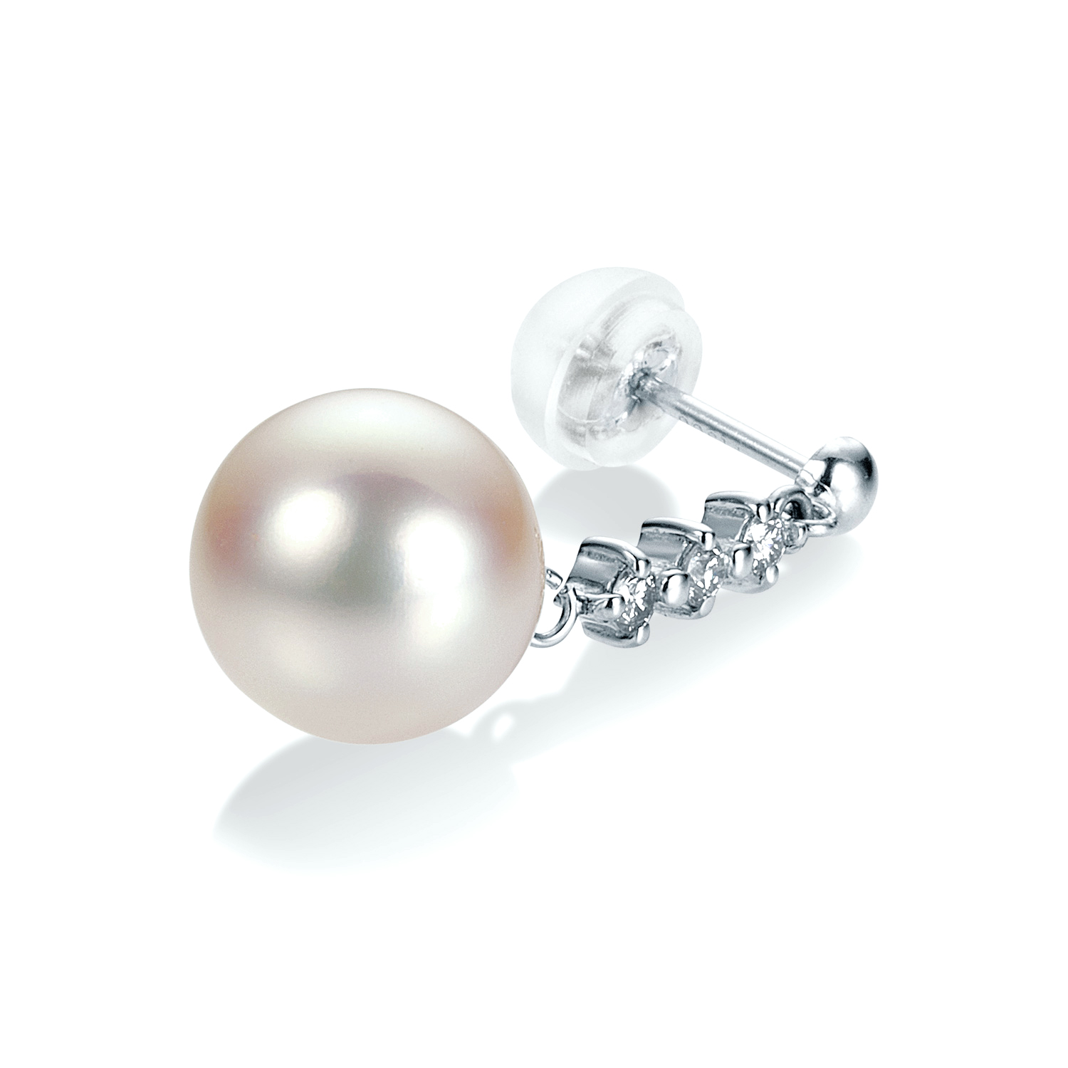 プラチナ製 オーロラ花珠真珠 ダイヤモンド ピアス 8.5-9ミリ 合計0.12ct4枚目