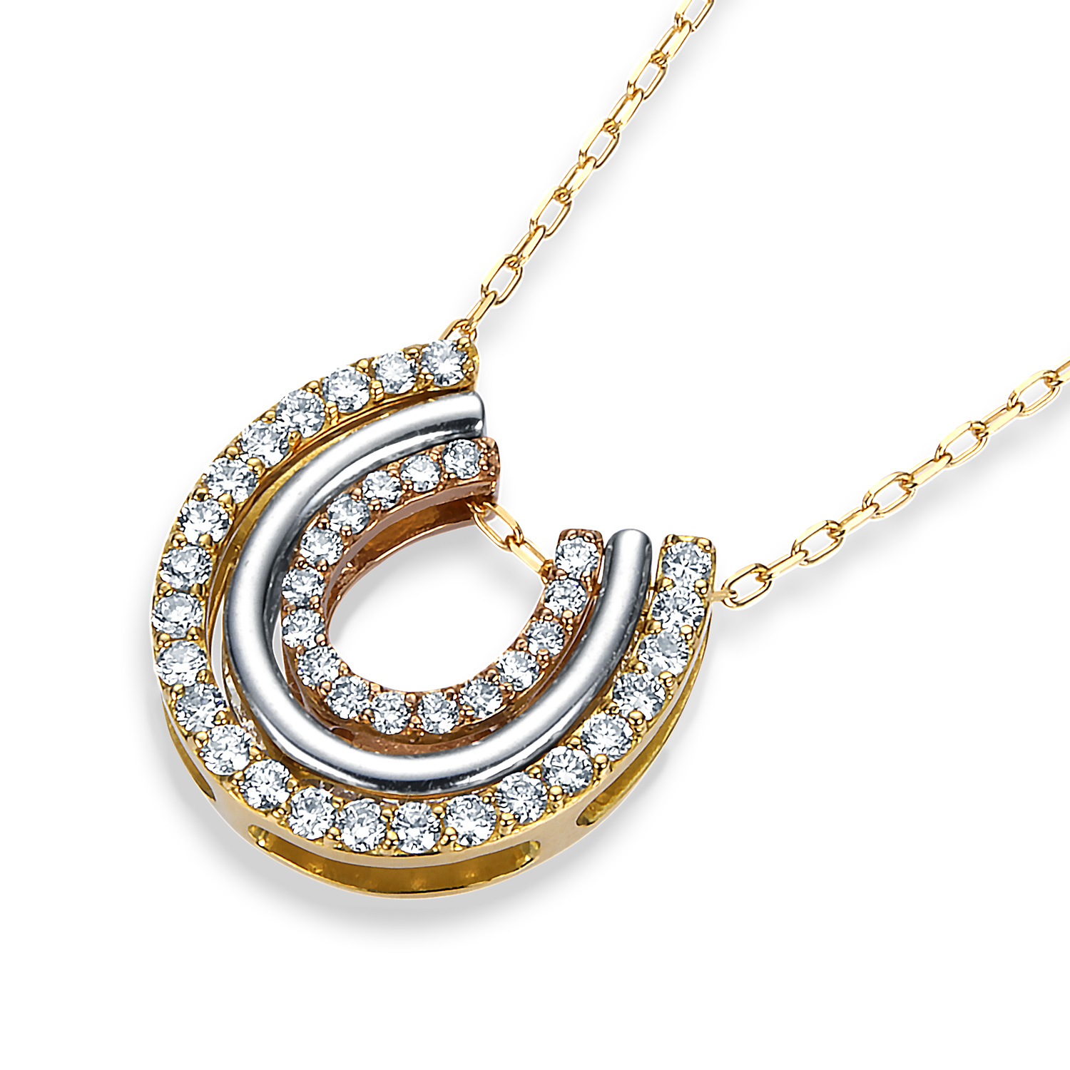 K18スリーカラー ダイヤモンド　馬蹄（ホースシュー）ネックレス（合計0.60ct）8枚目