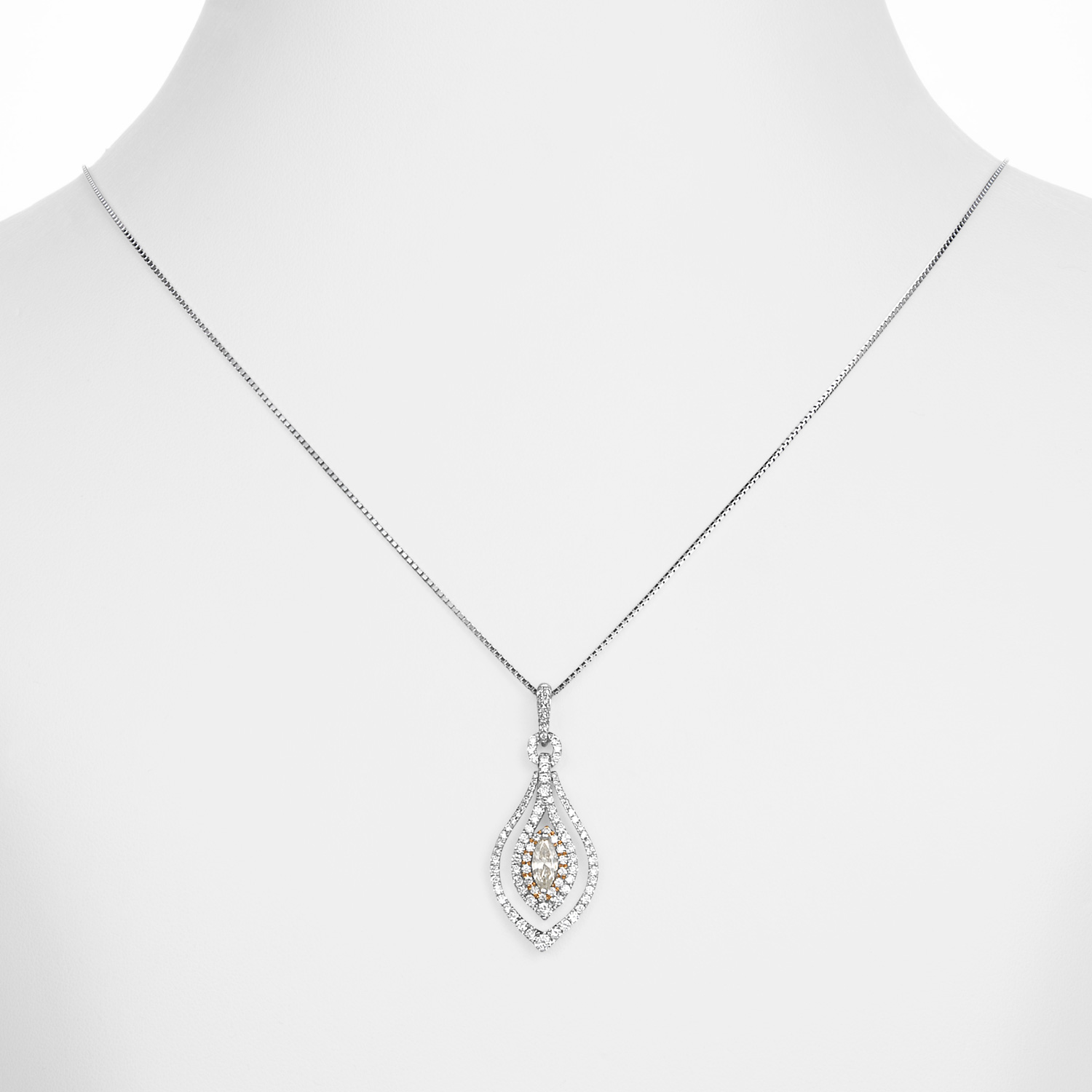 K18WG K18PG ダイヤモンド ネックレス（中石0.203ct 脇石0.70ct・SI-1クラス Lカラー マーキスカット）7枚目