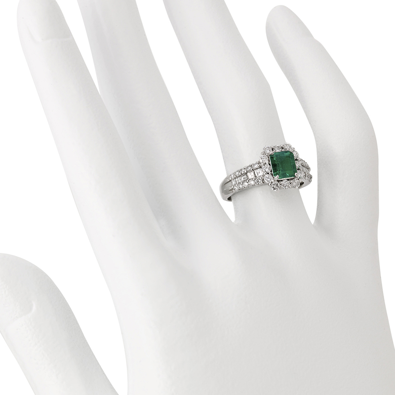 プラチナ エメラルド ダイヤモンド リング 5月の誕生石フェア 通常価格480,000円より10%OFF 令和7年5月31日まで（E 0.81ct D0.68ct）9枚目