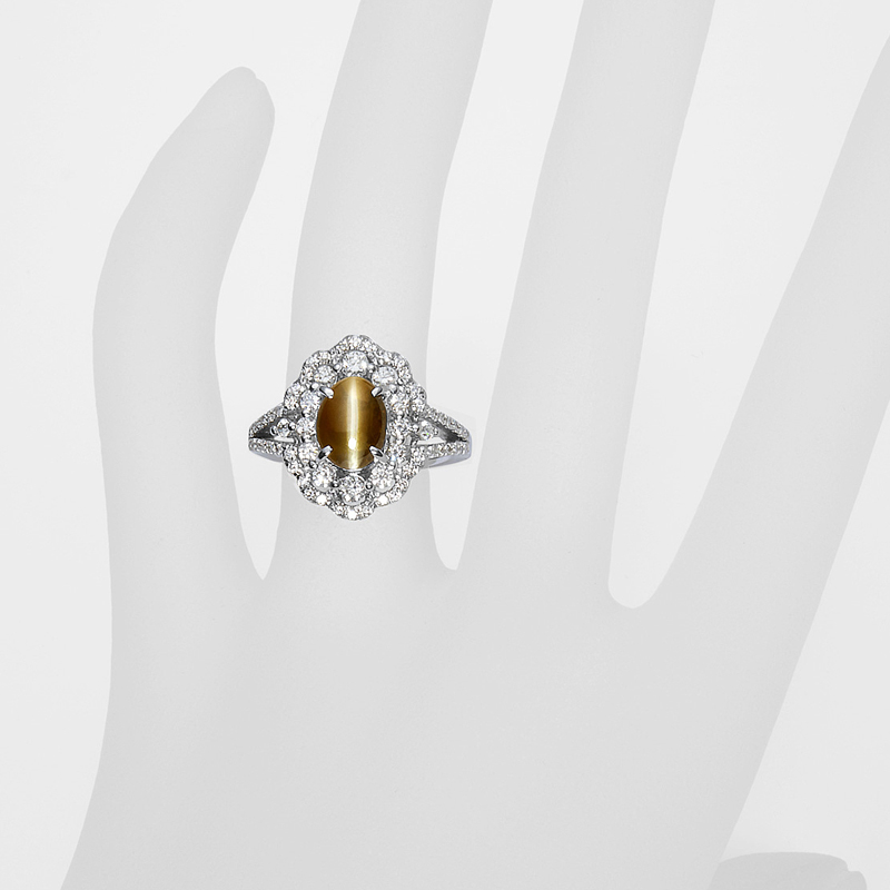 プラチナ クリソベリル キャッツアイ リング（CC2.54ct D0.67ct）6枚目