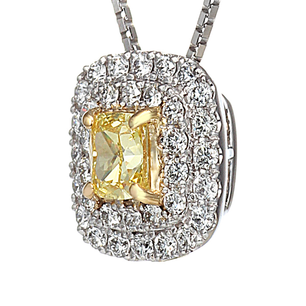 プラチナ ダイヤモンド ネックレス（D0.352ct D0.27ct・FANCY VIVID YELLOW  VVS-2）3枚目