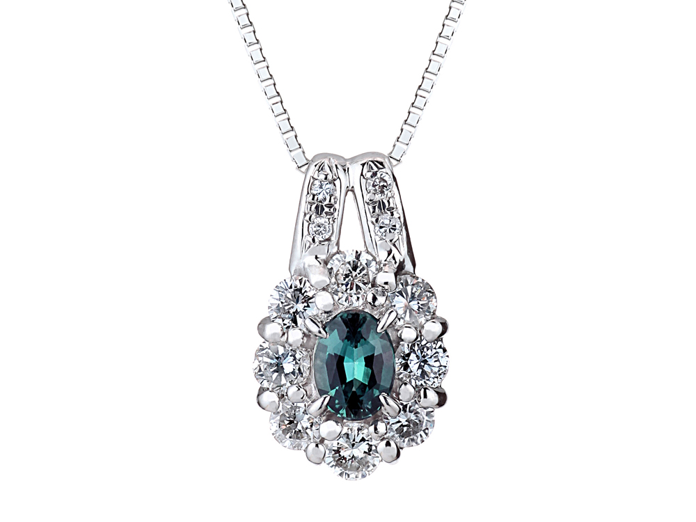 プラチナ アレキサンドライト ダイヤモンド ペンダントネックレス（AL0.28ct D0.51ct・最上級）