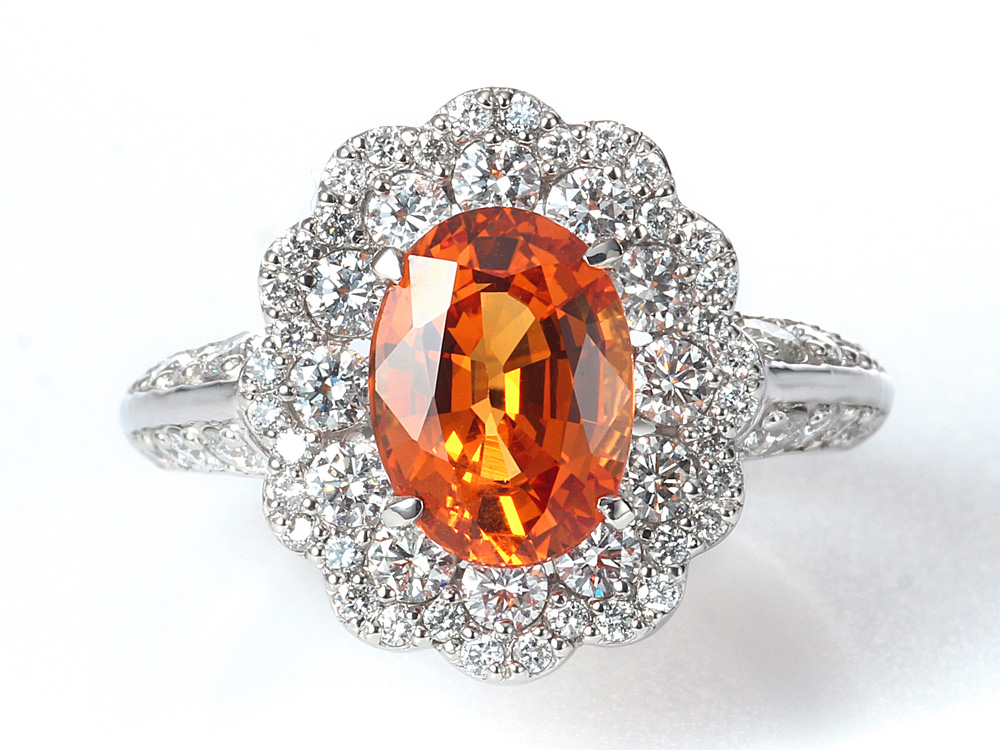 プラチナ スぺサタイト（スぺサルティン）ガーネット ダイヤモンド リング（SG2.558ct D1.040ct・マンダリンガーネット）