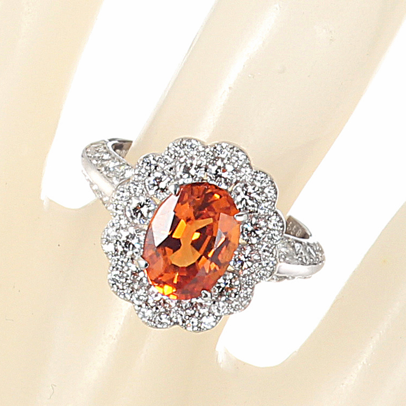 プラチナ スぺサタイト（スぺサルティン）ガーネット ダイヤモンド リング（SG2.558ct D1.040ct・マンダリンガーネット）10枚目