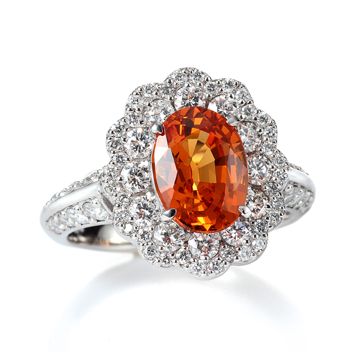 プラチナ スぺサタイト（スぺサルティン）ガーネット ダイヤモンド リング（SG2.558ct D1.040ct・マンダリンガーネット）4枚目