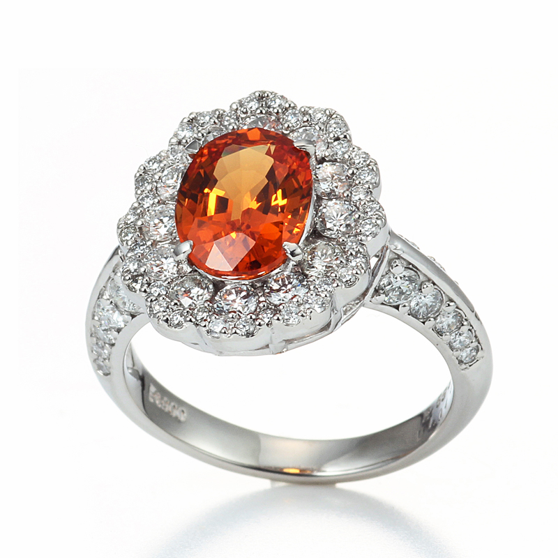 プラチナ スぺサタイト（スぺサルティン）ガーネット ダイヤモンド リング（SG2.558ct D1.040ct・マンダリンガーネット）6枚目