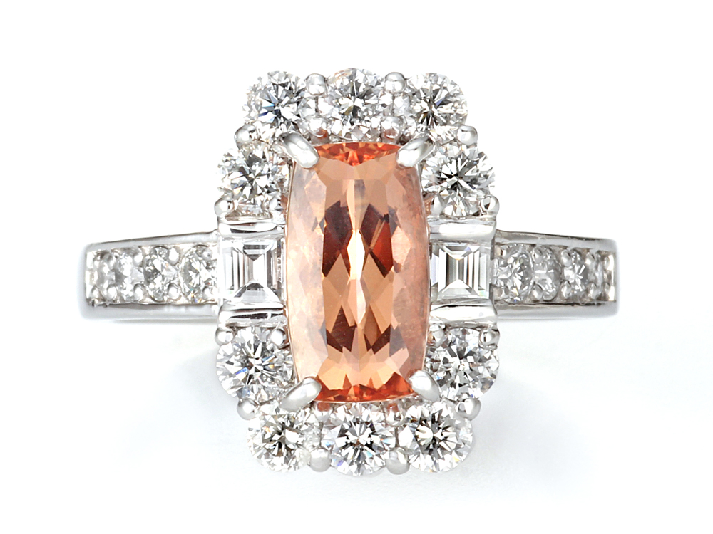 プラチナ インペリアルトパーズ ダイヤモンド リング（IT 1.70ct D 1.16ct・最上級 ピンキッシュ シェリーカラー）