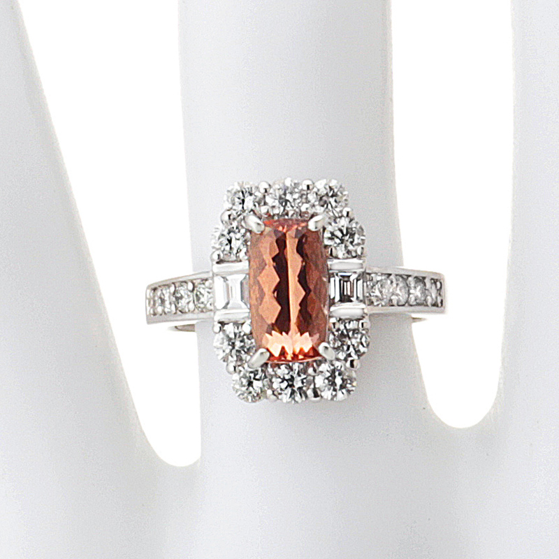 プラチナ インペリアルトパーズ ダイヤモンド リング（IT 1.70ct D 1.16ct・最上級 ピンキッシュ シェリーカラー）10枚目