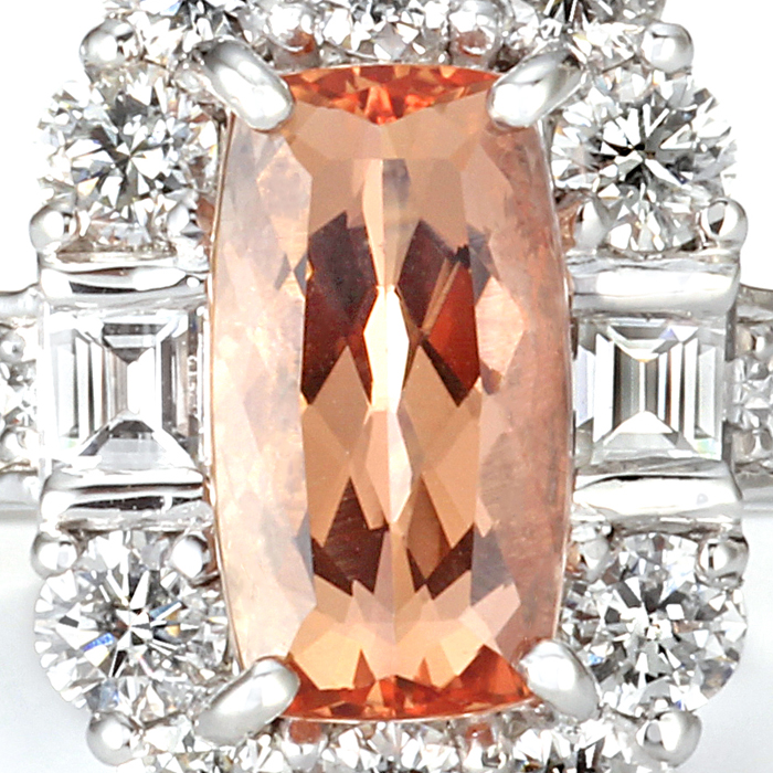 プラチナ インペリアルトパーズ ダイヤモンド リング（IT 1.70ct D 1.16ct・最上級 ピンキッシュ シェリーカラー）2枚目