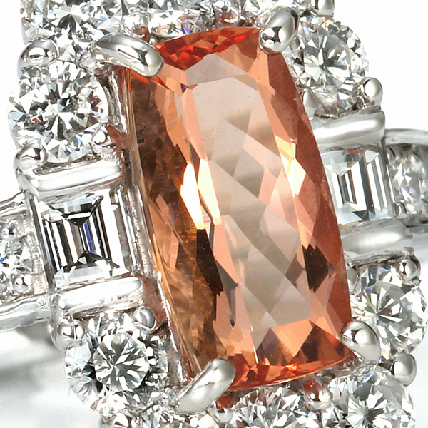 プラチナ インペリアルトパーズ ダイヤモンド リング（IT 1.70ct D 1.16ct・最上級 ピンキッシュ シェリーカラー）3枚目