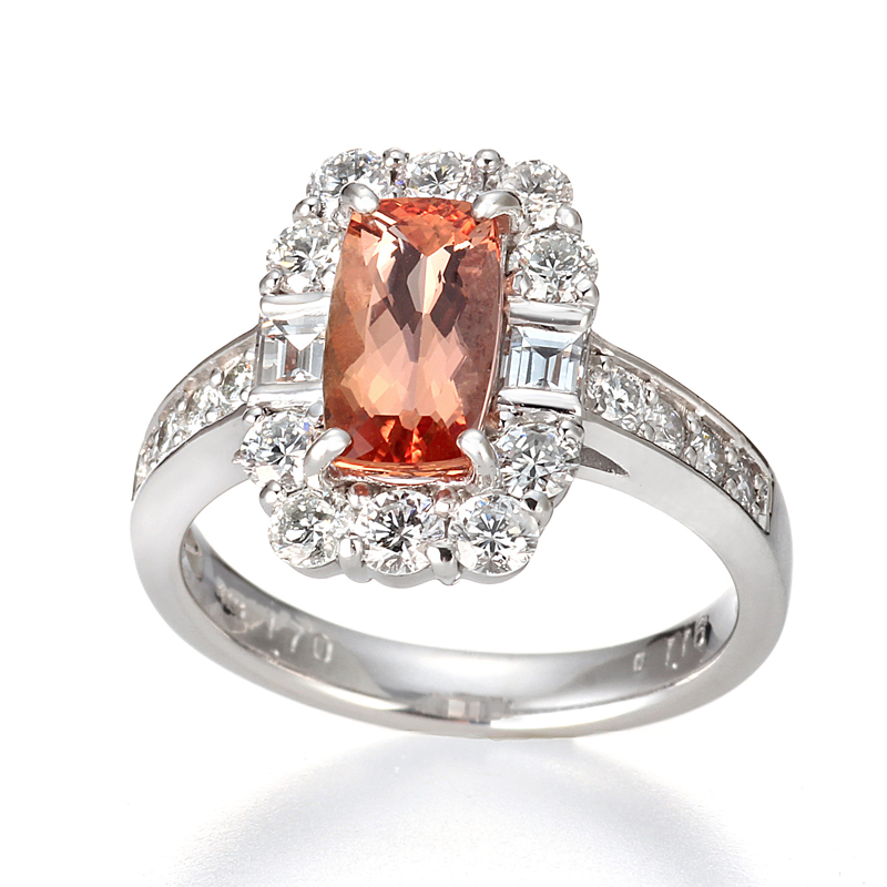 プラチナ インペリアルトパーズ ダイヤモンド リング（IT 1.70ct D 1.16ct・最上級 ピンキッシュ シェリーカラー）4枚目