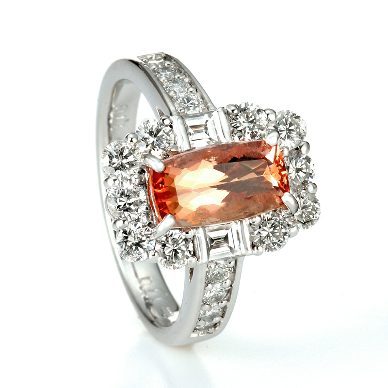 プラチナ インペリアルトパーズ ダイヤモンド リング（IT 1.70ct D 1.16ct・最上級 ピンキッシュ シェリーカラー）5枚目
