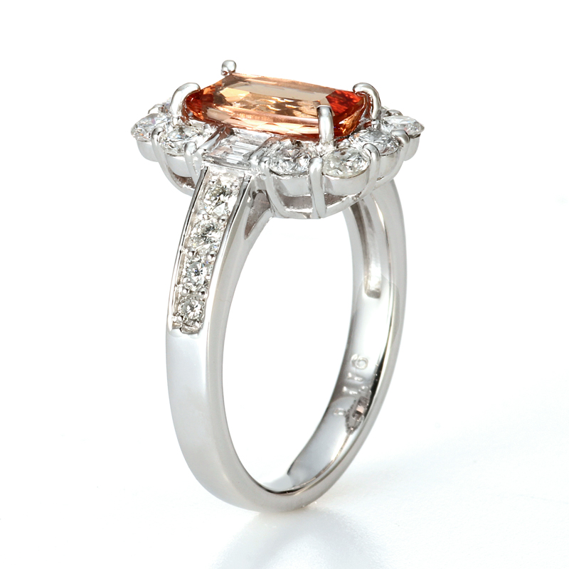 プラチナ インペリアルトパーズ ダイヤモンド リング（IT 1.70ct D 1.16ct・最上級 ピンキッシュ シェリーカラー）6枚目