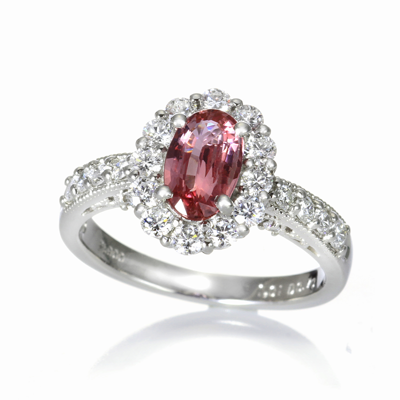 プラチナ パパラチャ ダイヤモンド リング（PS1.01ct D0.70ct・非加熱　ノーヒート）4枚目