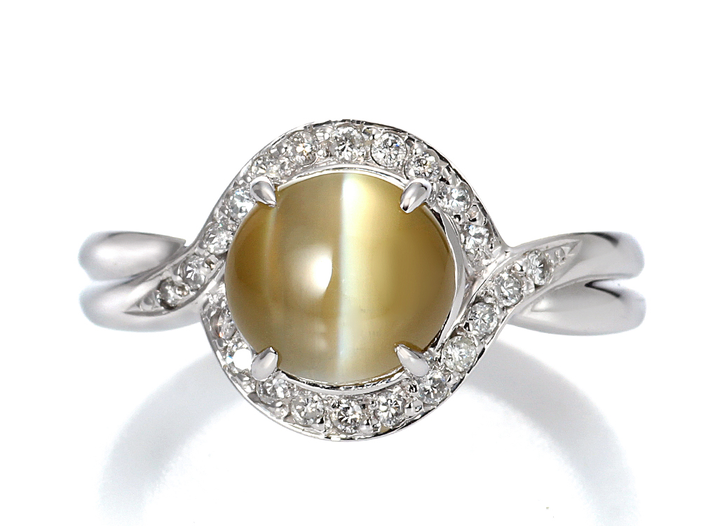 プラチナ クリソベリル キャッツアイ リング(CC3.51ct D0.18ct・最上級)