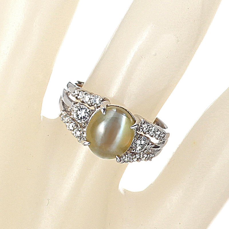 プラチナ クリソベリル キャッツアイ リング(CC5.03ct D0.50ct・最上級)10枚目