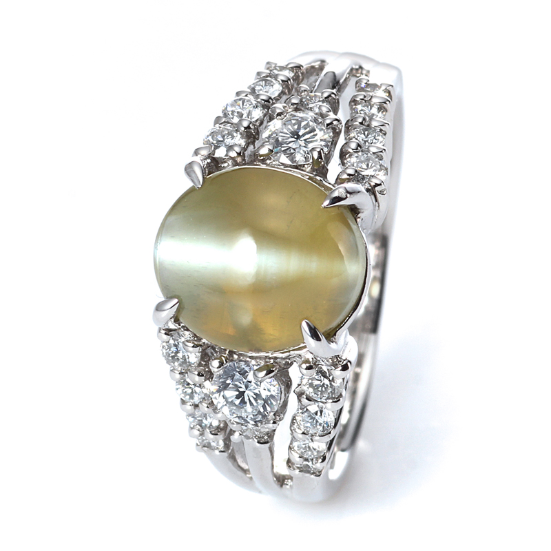 プラチナ クリソベリル キャッツアイ リング(CC5.03ct D0.50ct・最上級)6枚目