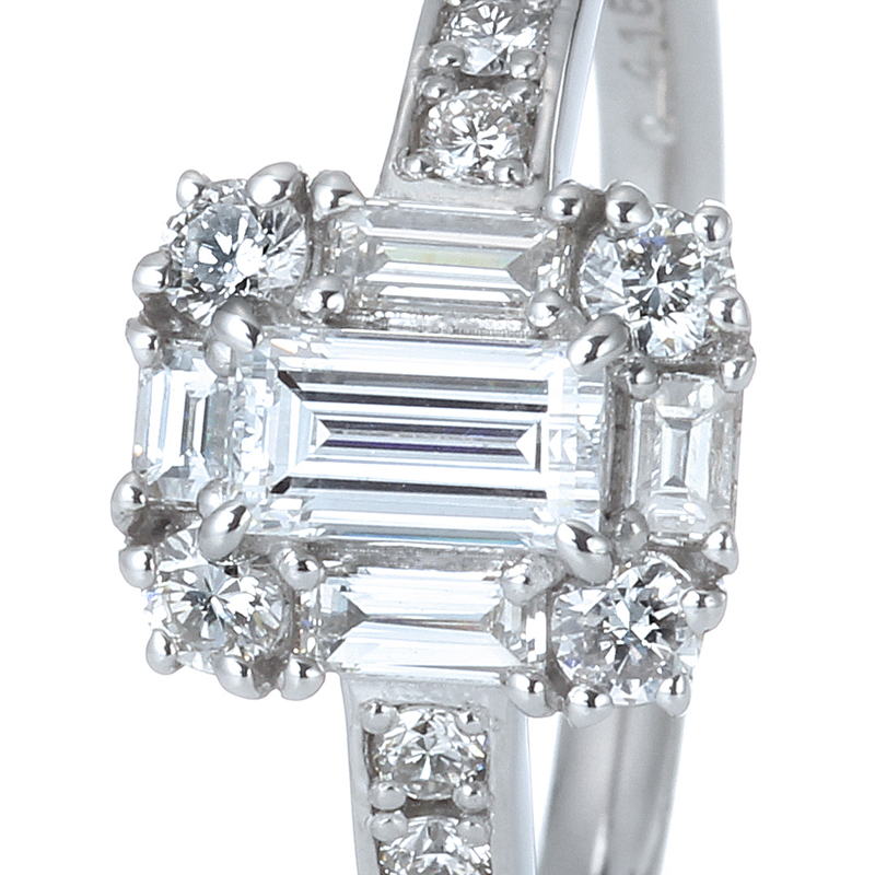 プラチナ ダイヤモンド リング(中石0.415ct 脇石0.63ct・Dカラー VS-1クラス レクタンギュラー ステップカット)7枚目