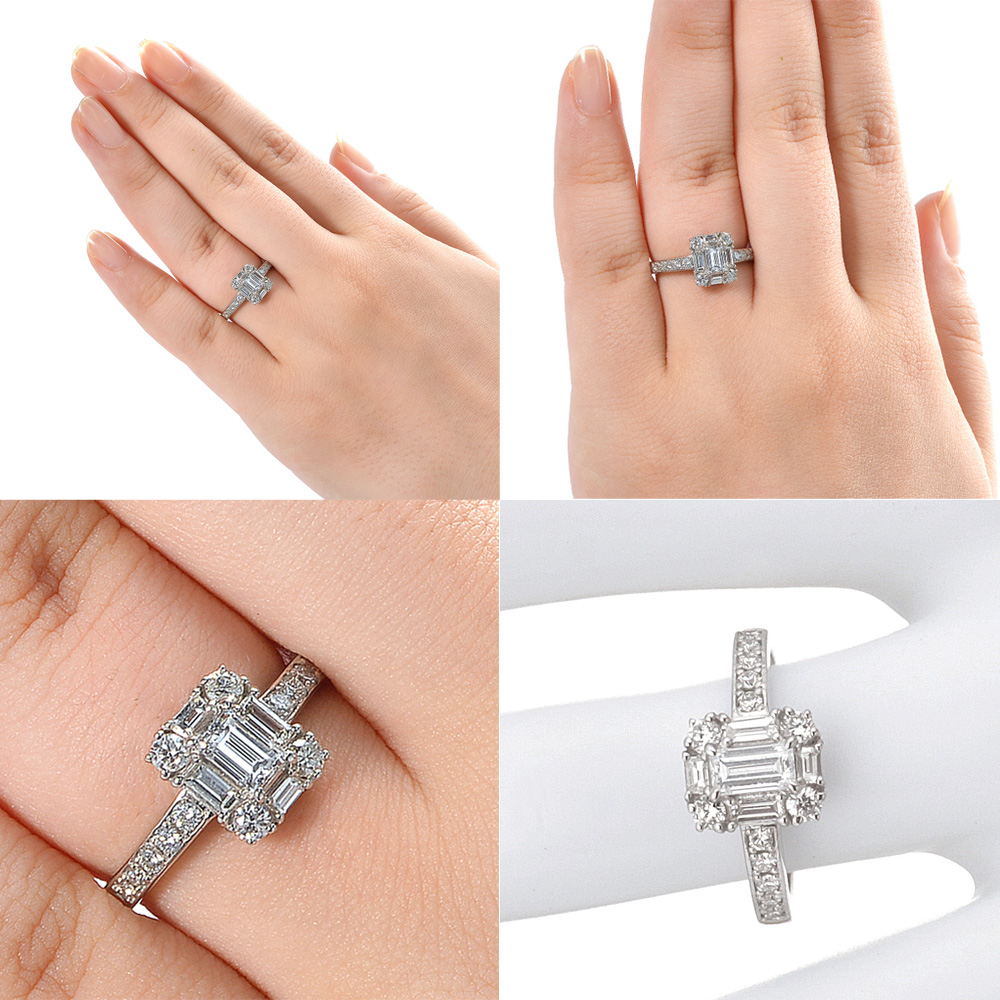 プラチナ ダイヤモンド リング(中石0.415ct 脇石0.63ct・Dカラー VS-1クラス レクタンギュラー ステップカット)8枚目