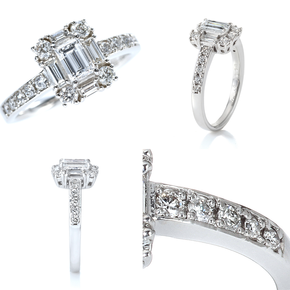 プラチナ ダイヤモンド リング(中石0.415ct 脇石0.63ct・Dカラー VS-1クラス レクタンギュラー ステップカット)9枚目