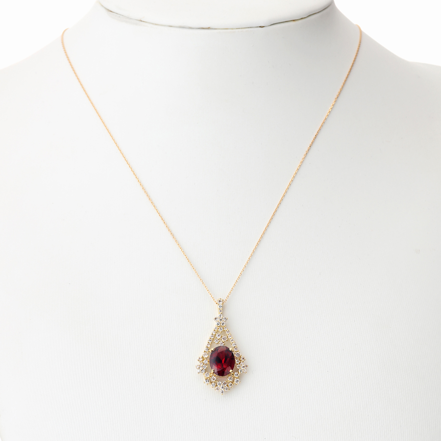 K18 ロードナイト・ガーネット ダイヤモンド ネックレス (ラージサイズ）（RG 3.16ct D 0.68ct・美しいパープルがかった濃い「赤」）10枚目