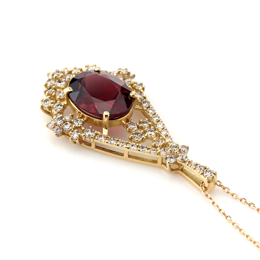 K18 ロードナイト・ガーネット ダイヤモンド ネックレス (ラージサイズ）（RG 3.16ct D 0.68ct・美しいパープルがかった濃い「赤」）7枚目