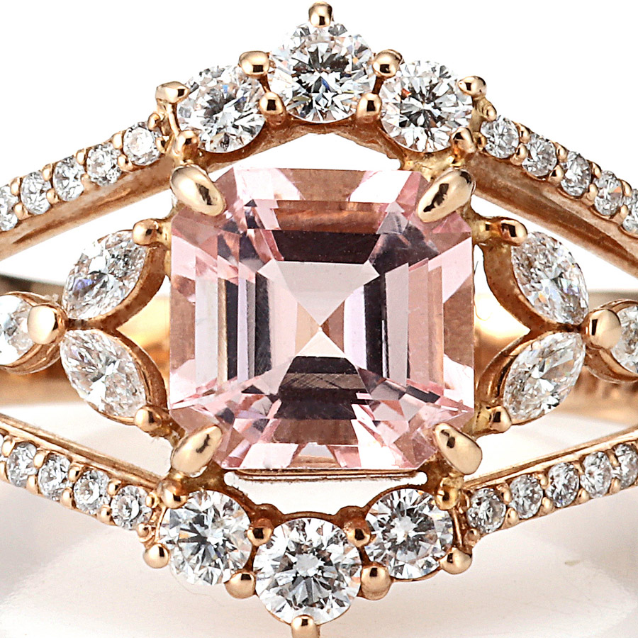 K18PG モルガナイト ダイヤモンド リング 4月の誕生石フェア 通常価格398,000円より10%OFF 令和8年4月30日まで(MO1.70ct D0.64ct)2枚目